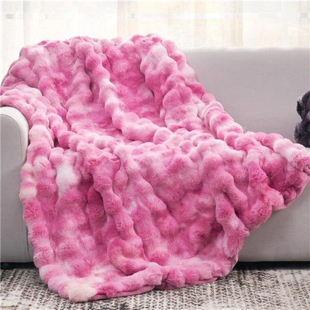 Faux Fur Throw Blanket Cozy Soft Plush Bubble Tie Dye Blanket Couch Sofa Bedroom